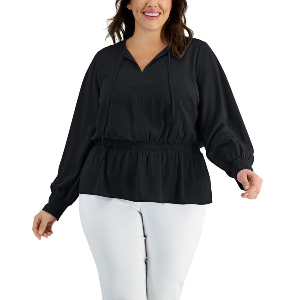 Alfani Plus Size Smocked Peplum Top